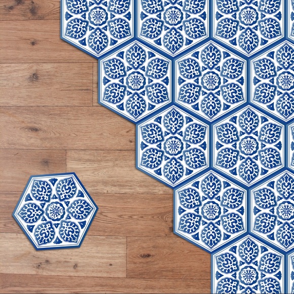 Nordstrom Other - Porcelain Blue Hexagon Floor Tiles Stickers